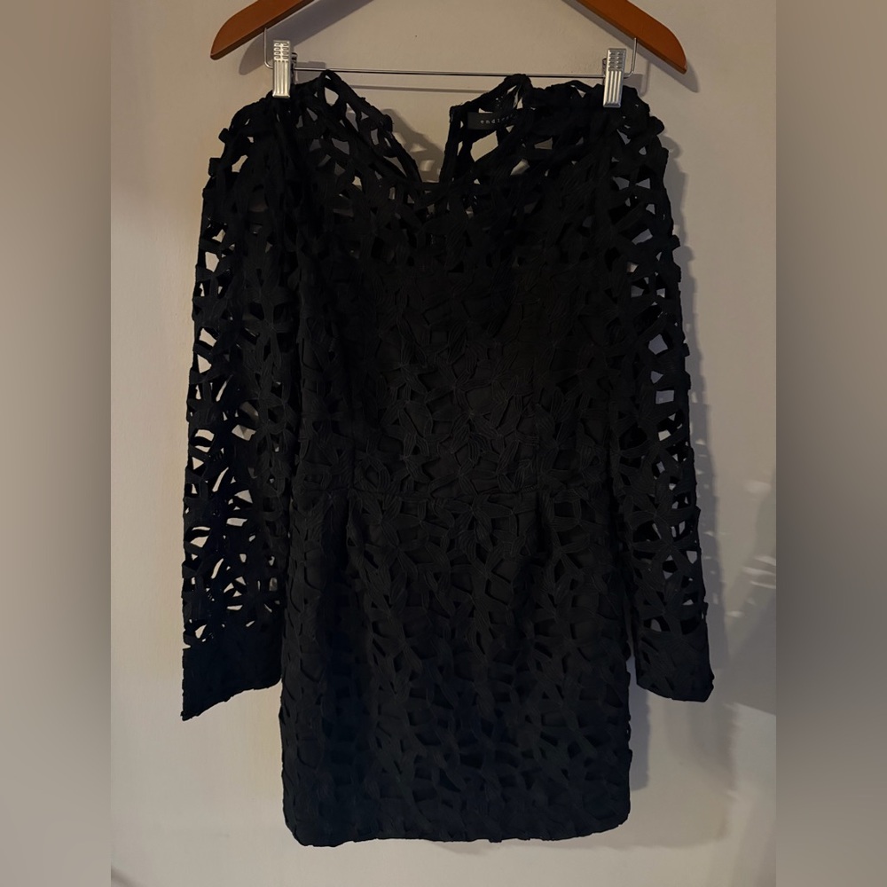 Endless Rose Black Laser Cut Lace Long Sleeve Mini Dress Small Cocktail Party